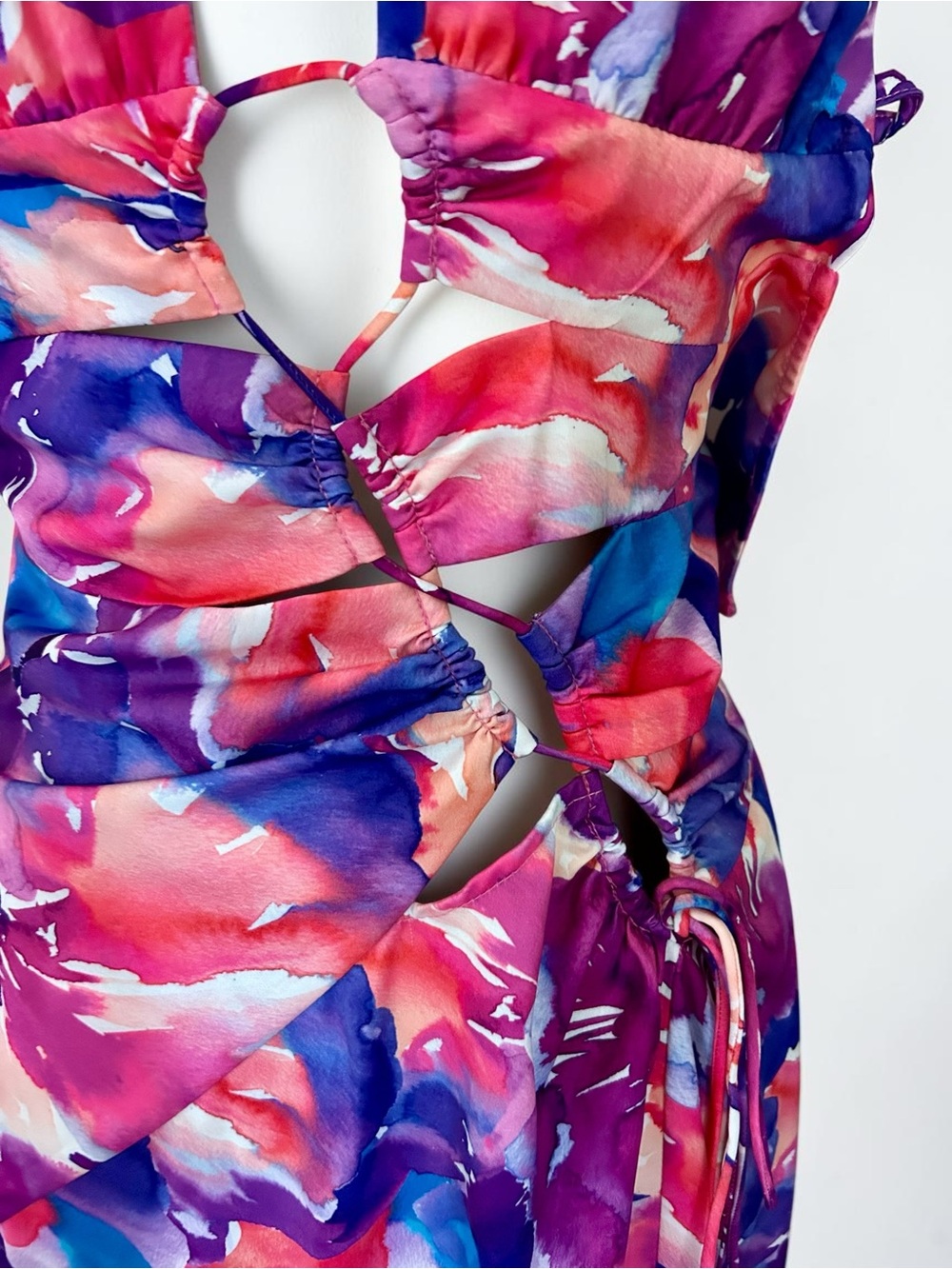 For Love & Lemons Natasha Floral Satin Maxi Dress XS Cutout Vacation Resort - Picture 9 of 13